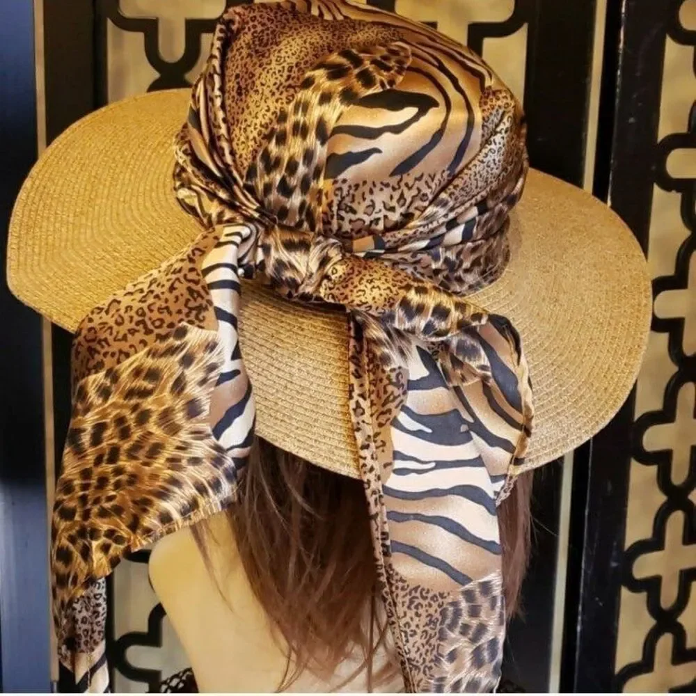 Cappelli Leopard Trim Straw Vacay‎ Beach Hat